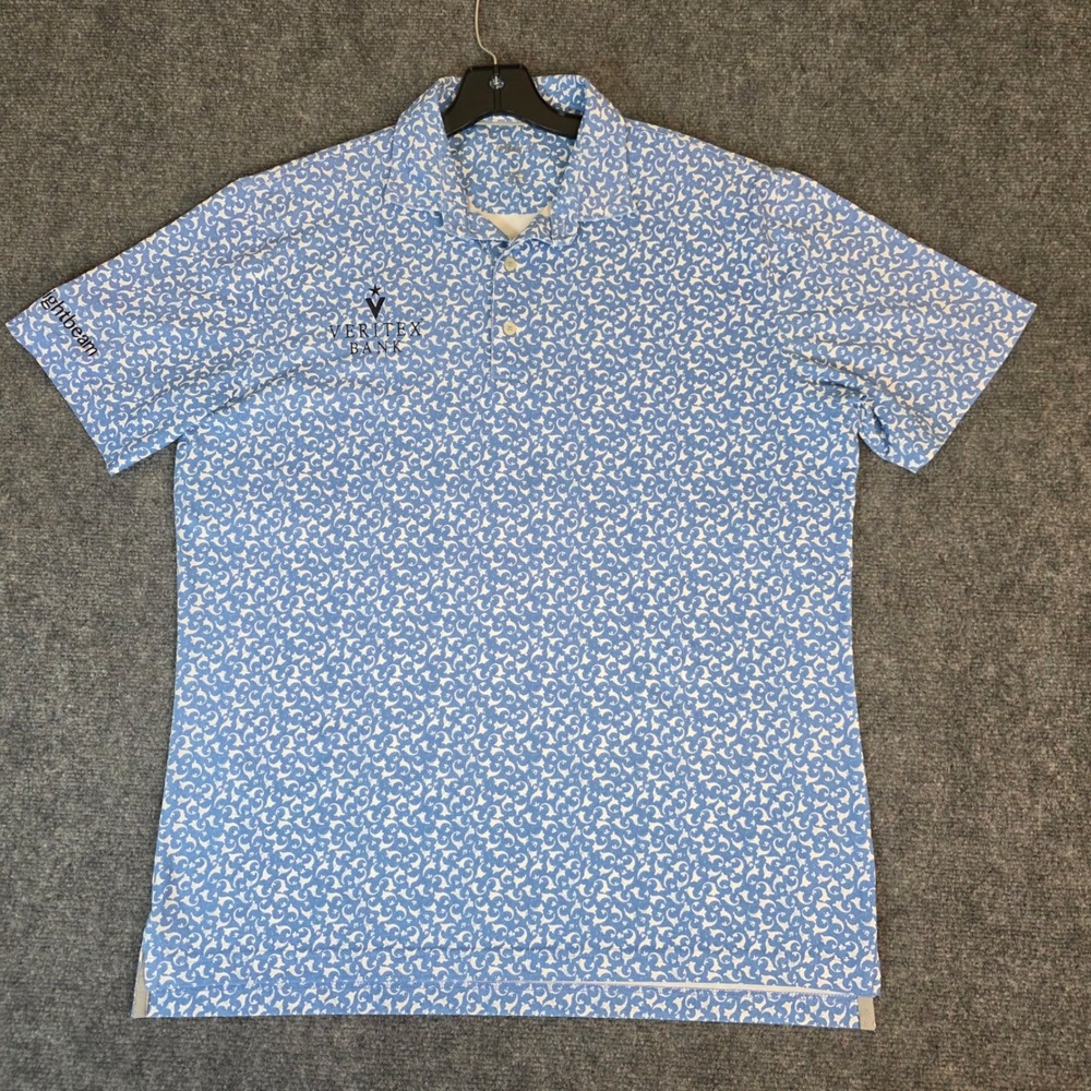 Johnnie-O Polo Shirt Men Large Blue "Veritex Bank" Logo Stretch Golf Performance